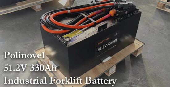 Polinovel 48V LiFePO4 industrial forklift battery system with BMS unit close-up Polinovel 48V LiFePO4 industrial forklift battery system with BMS unit close-up